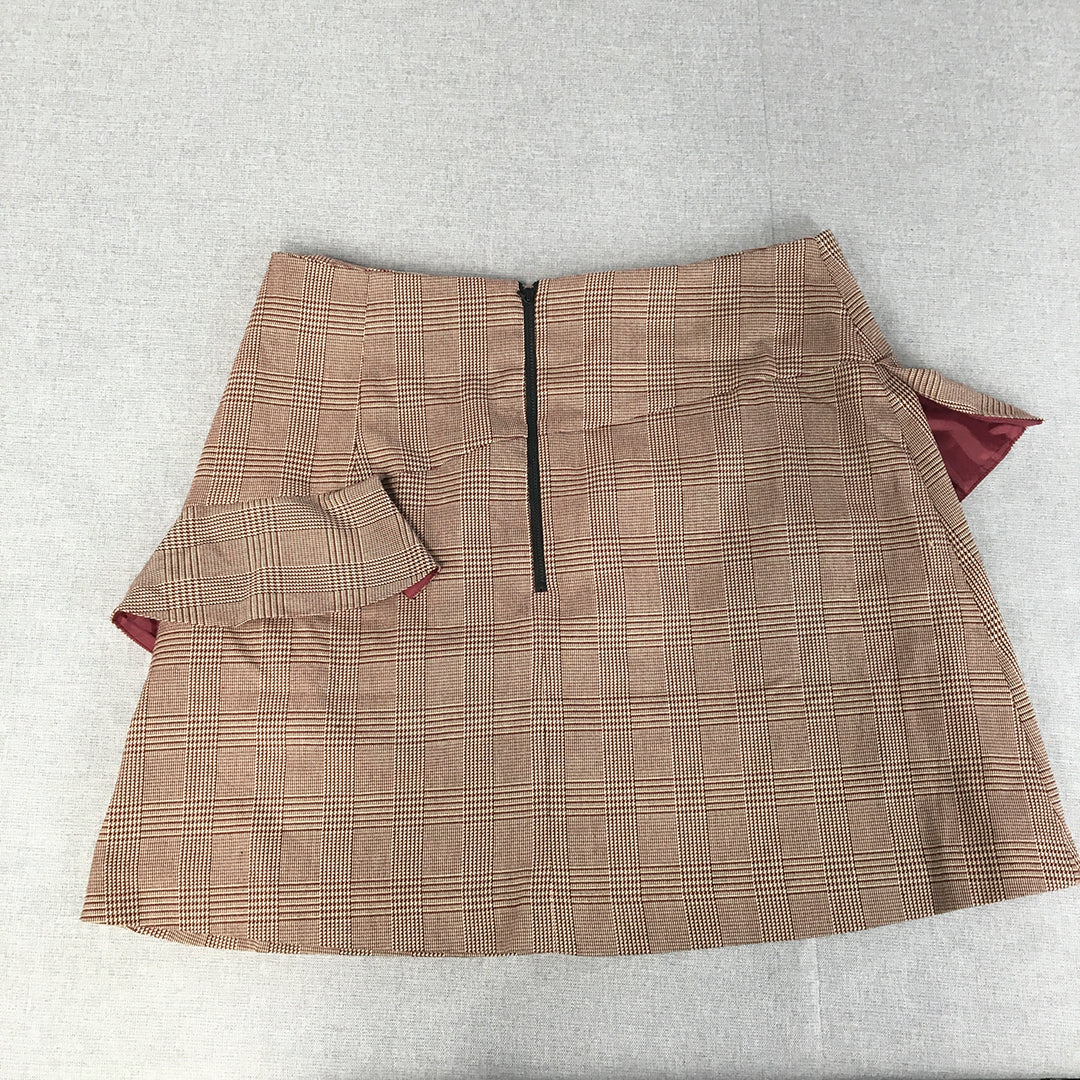 Cue Womens Mini Skirt Size 14 Red Houndstooth Back Zip