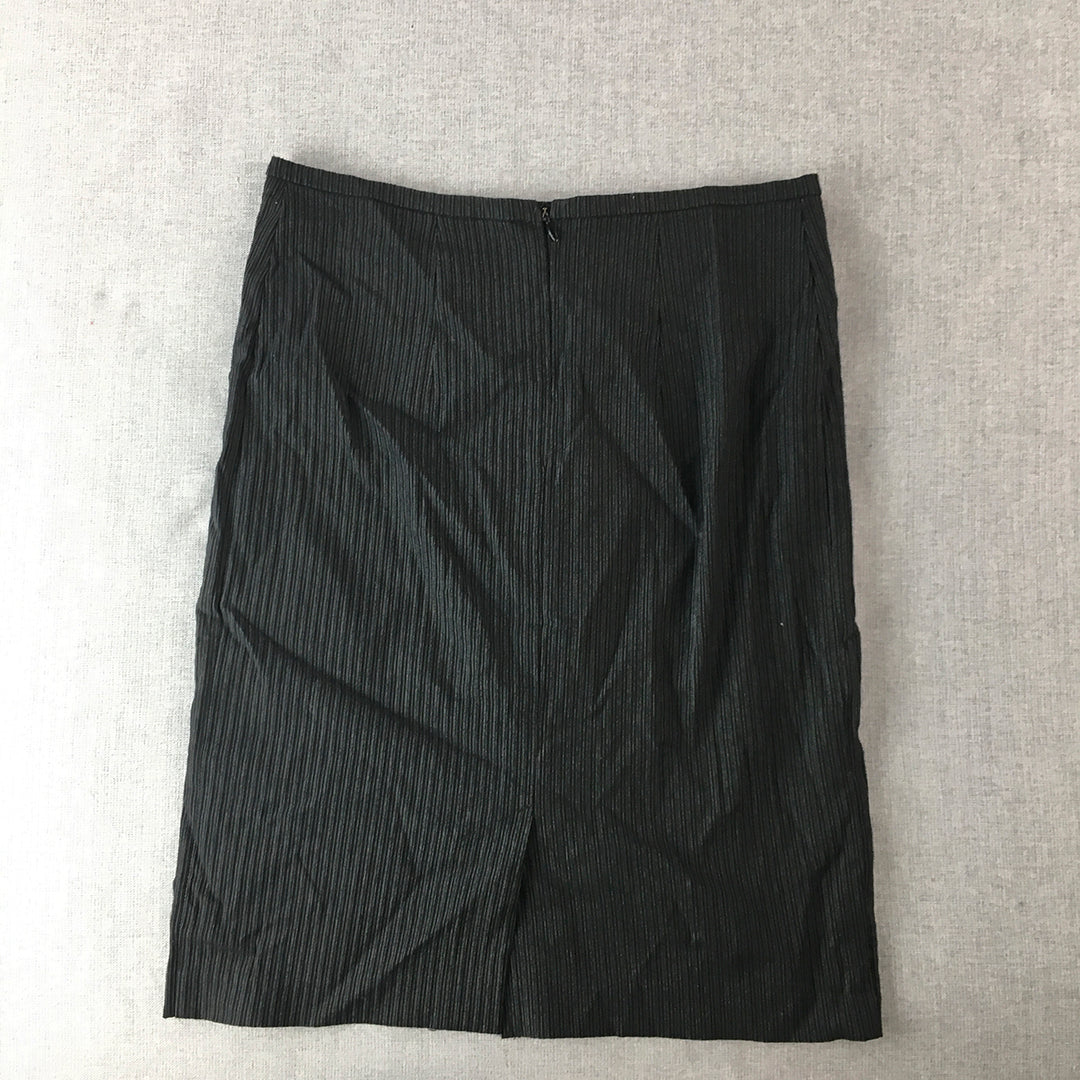 Portmans Womens Midi Skirt Size 6 Black Striped Straight