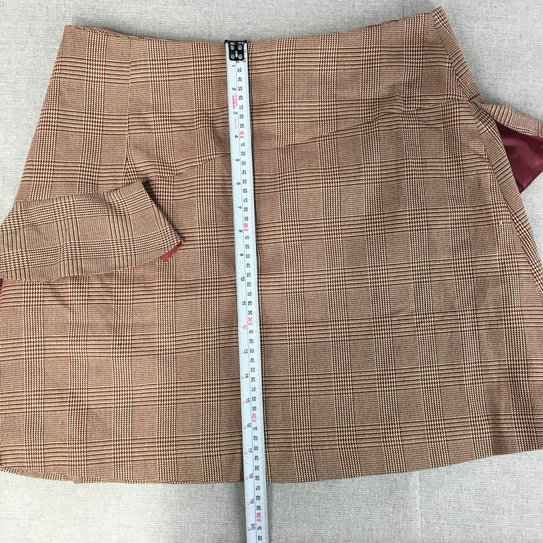 Cue Womens Mini Skirt Size 14 Red Houndstooth Back Zip