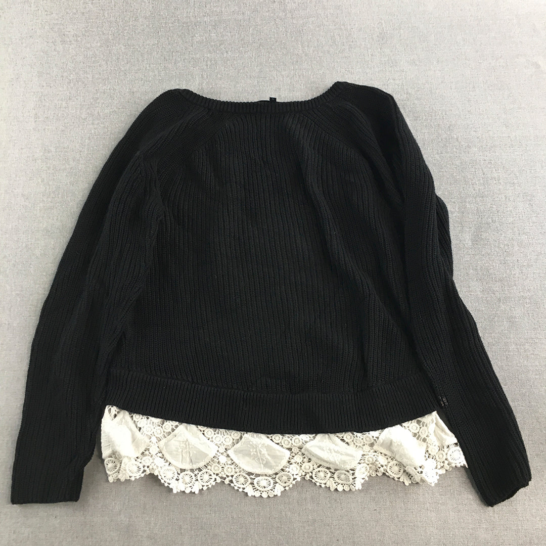 French Connection Womens Knit Sweater Size S Black White Layered Jumper