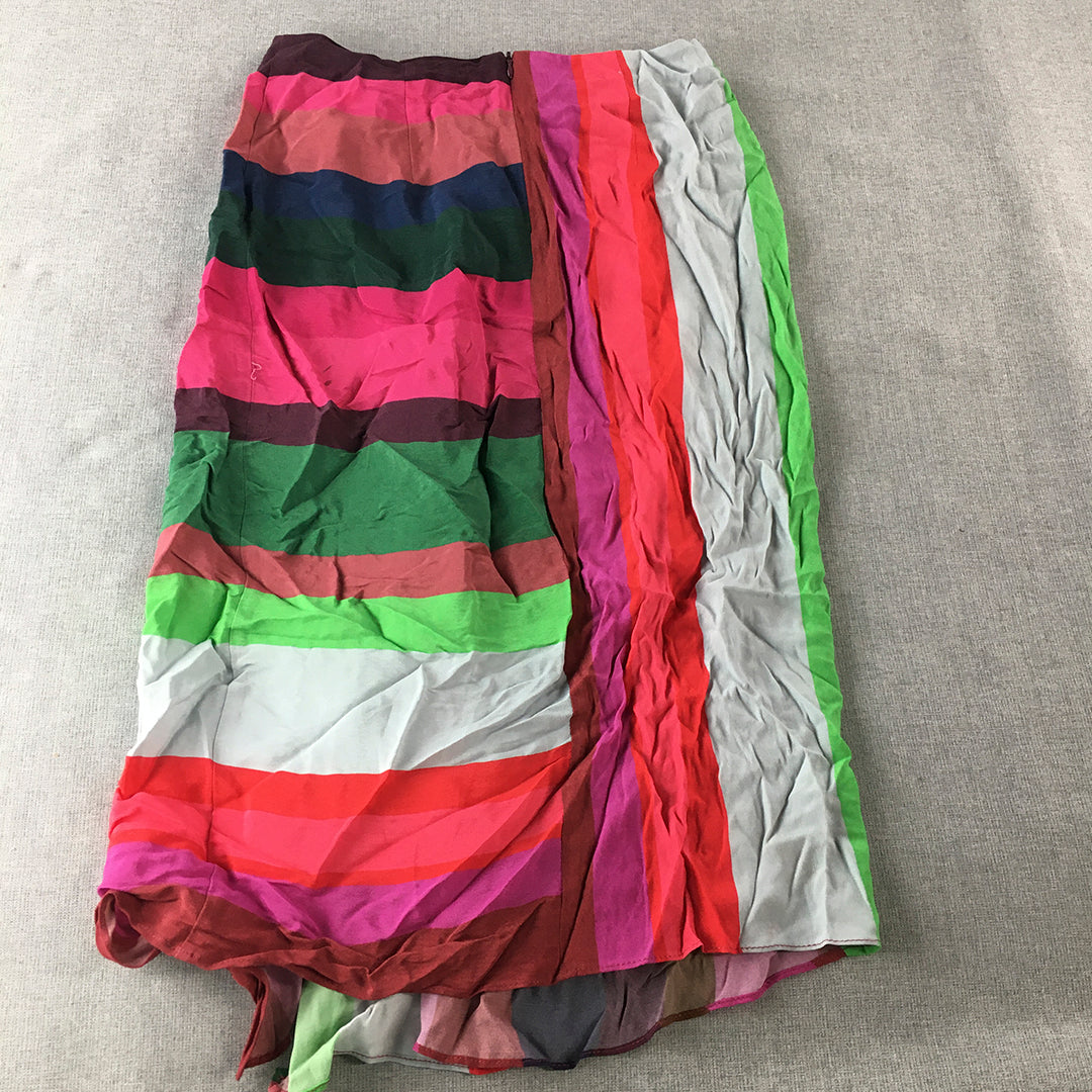 Zara Womens Midi Skirt Size S Pink Striped Straight