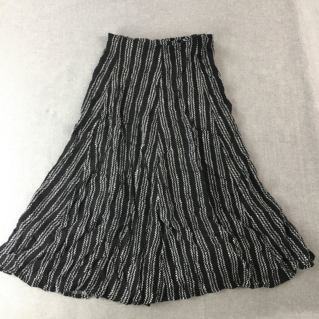 French Connection Womens A-Line Skirt Size 6 Black Striped Midi