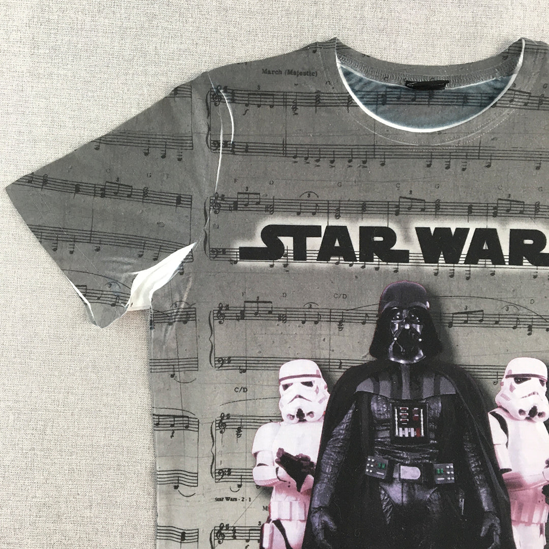 Star Wars Kids Boys T-Shirt Youth Size M Grey Darth Vader Music Top