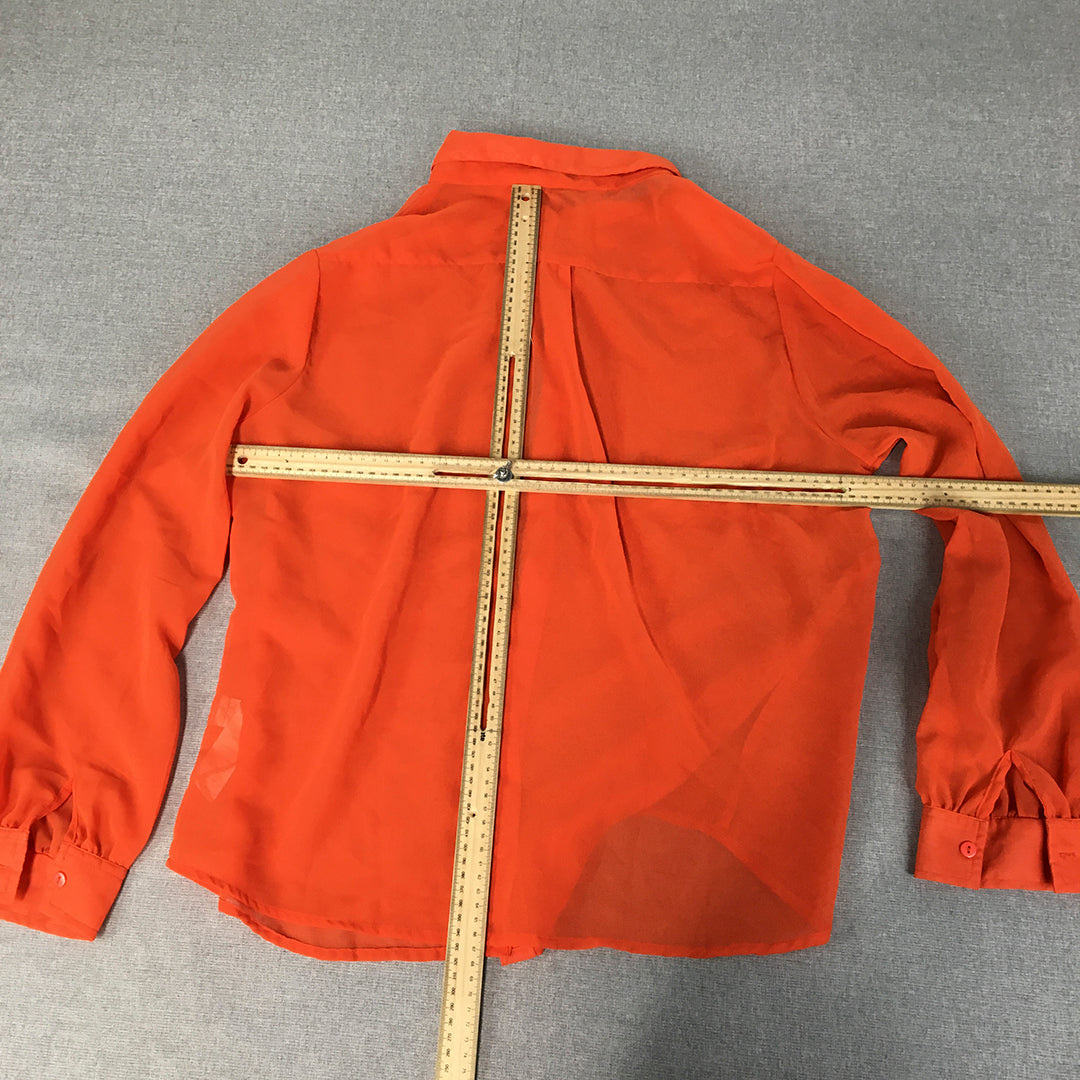 Boohoo Womens Top Size 14 Orange Long Sleeve Button-Up Shirt