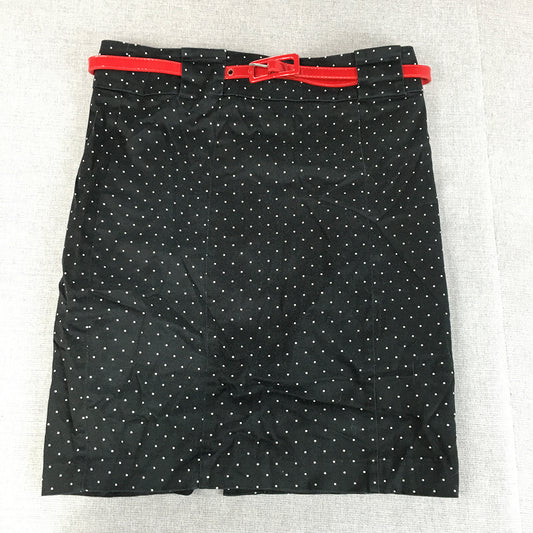 Review Womens Mini Skirt Size 8 Black Dot Straight Red Belted