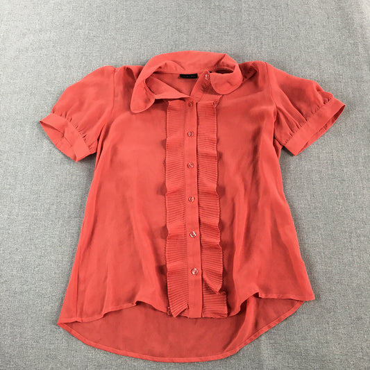 Tokito Womens Top Size 8 Red Button-Up Short Sleeve Collared Shirt