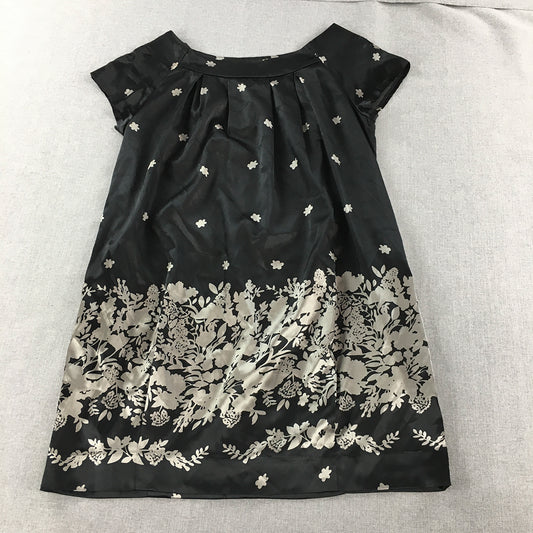 Sara Womens Mini Dress Size 16 Black Floral Short Sleeve A-Line