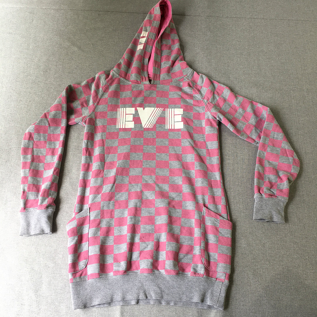 All About Eve Womens Sweater Size 10 Pink Grey Logo Hoodie Pullover Jumper