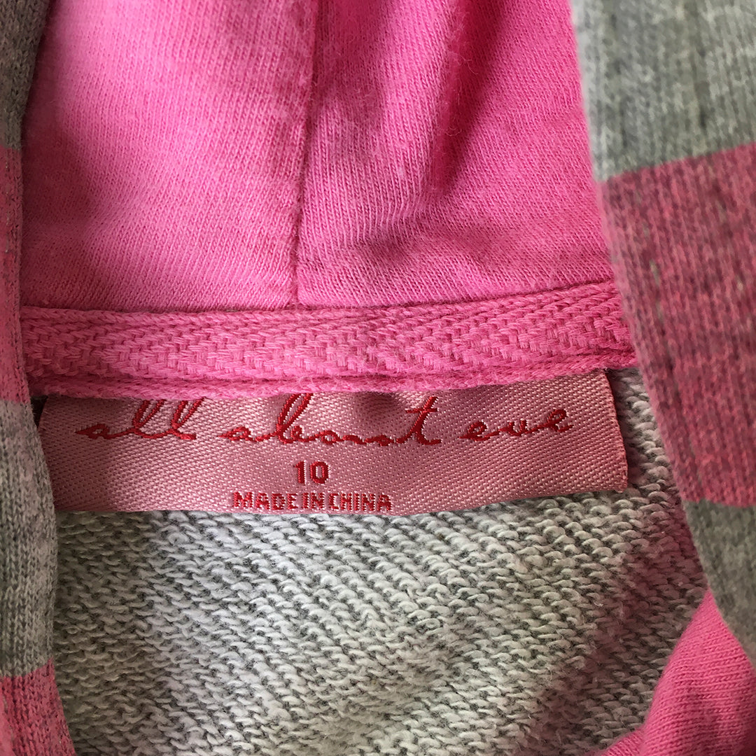 All About Eve Womens Sweater Size 10 Pink Grey Logo Hoodie Pullover Jumper