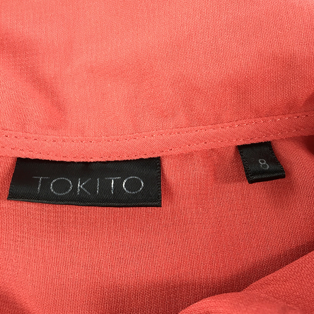 Tokito Womens Top Size 8 Red Button-Up Short Sleeve Collared Shirt