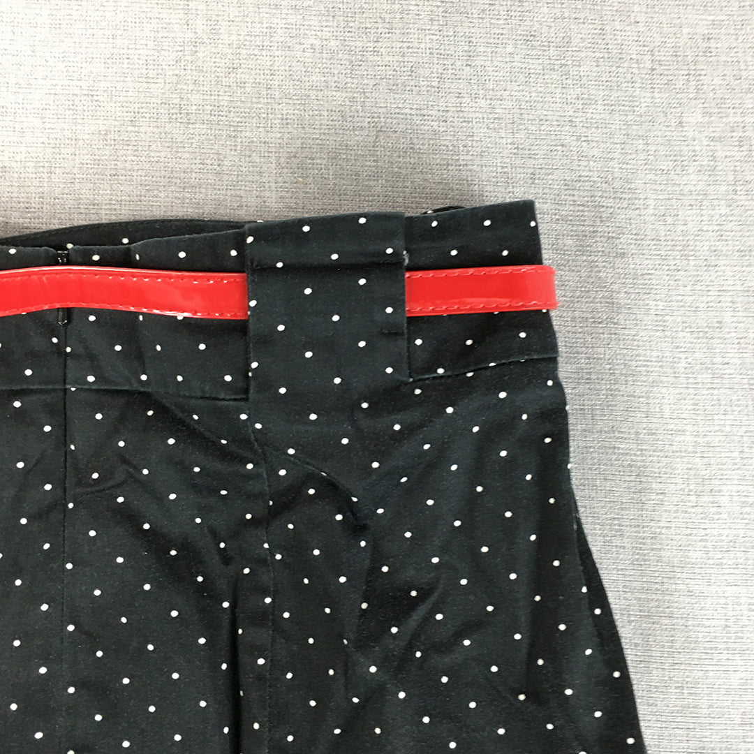 Review Womens Mini Skirt Size 8 Black Dot Straight Red Belted