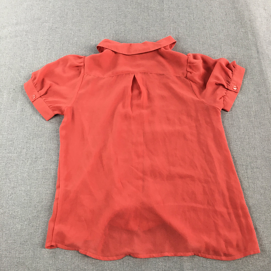 Tokito Womens Top Size 8 Red Button-Up Short Sleeve Collared Shirt