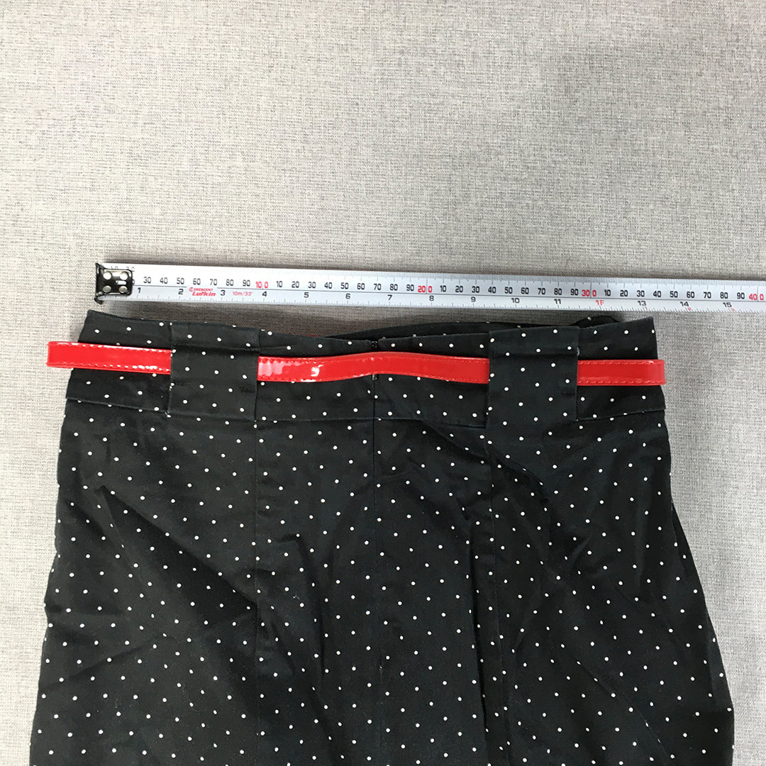 Review Womens Mini Skirt Size 8 Black Dot Straight Red Belted