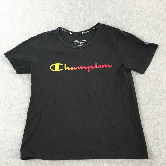 Champion Kids Boys T-Shirt Size 10 Black Big Logo Short Sleeve Crew Neck Tee