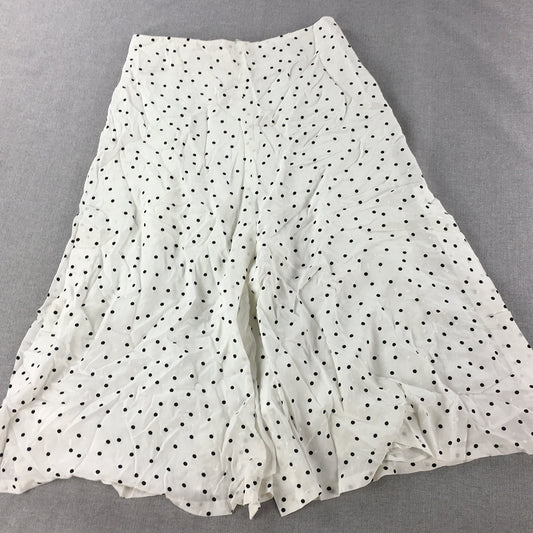 H&M Womens Maxi Skirt Size 10 White Polka Dot A-Line Slit