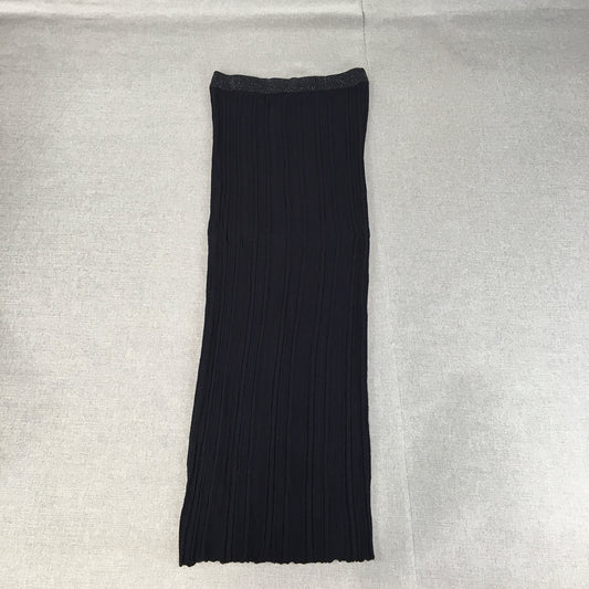 Zara Womens Knit Maxi Skirt Size S Navy Blue Straight Stretch Pleated