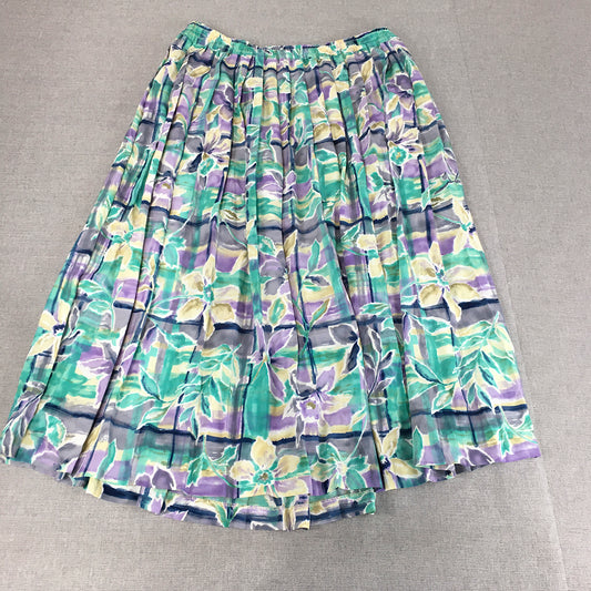 Vintage Alfred Dunner Womens A-Line Skirt Size 12 Petite Green Purple Floral 90s