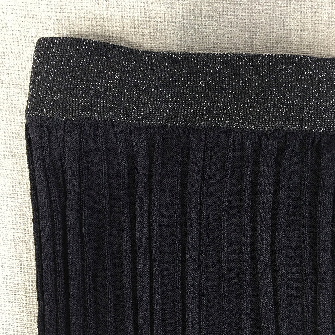 Zara Womens Knit Maxi Skirt Size S Navy Blue Straight Stretch Pleated