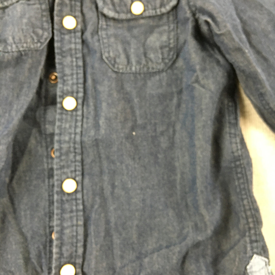 H&M Kids Boys Denim Shirt Size 5 Years Dark Blue Button-Up Long Sleeve