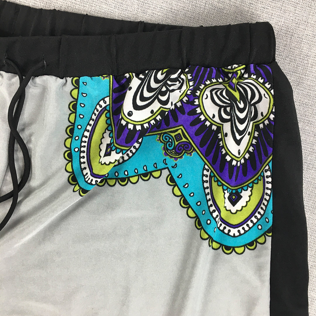 Ralph Lauren Womens Shorts Size M Grey Purple Blue Paisley Drawstring