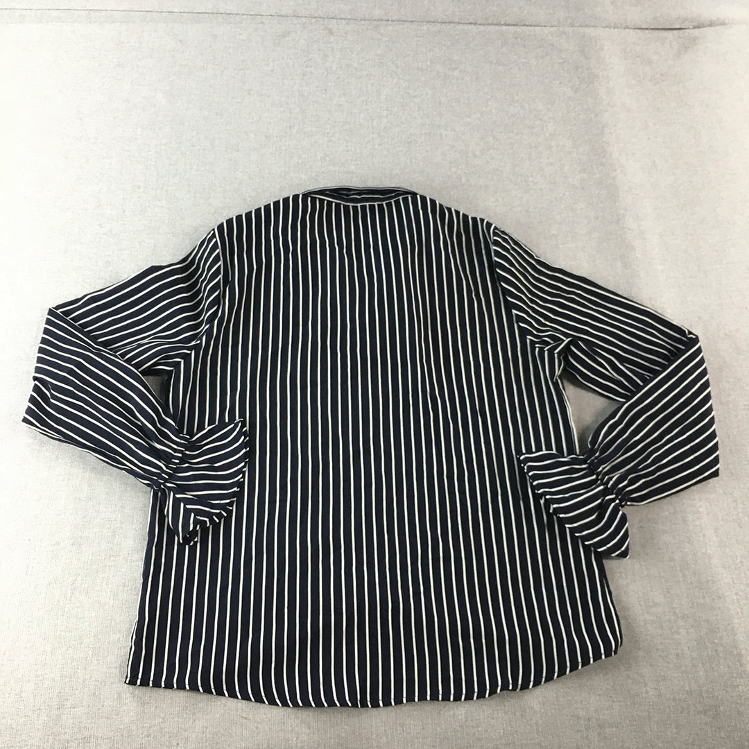 Atmos & Here Womens Top Size 10 Blue Striped Button-Up Long Sleeve Shirt