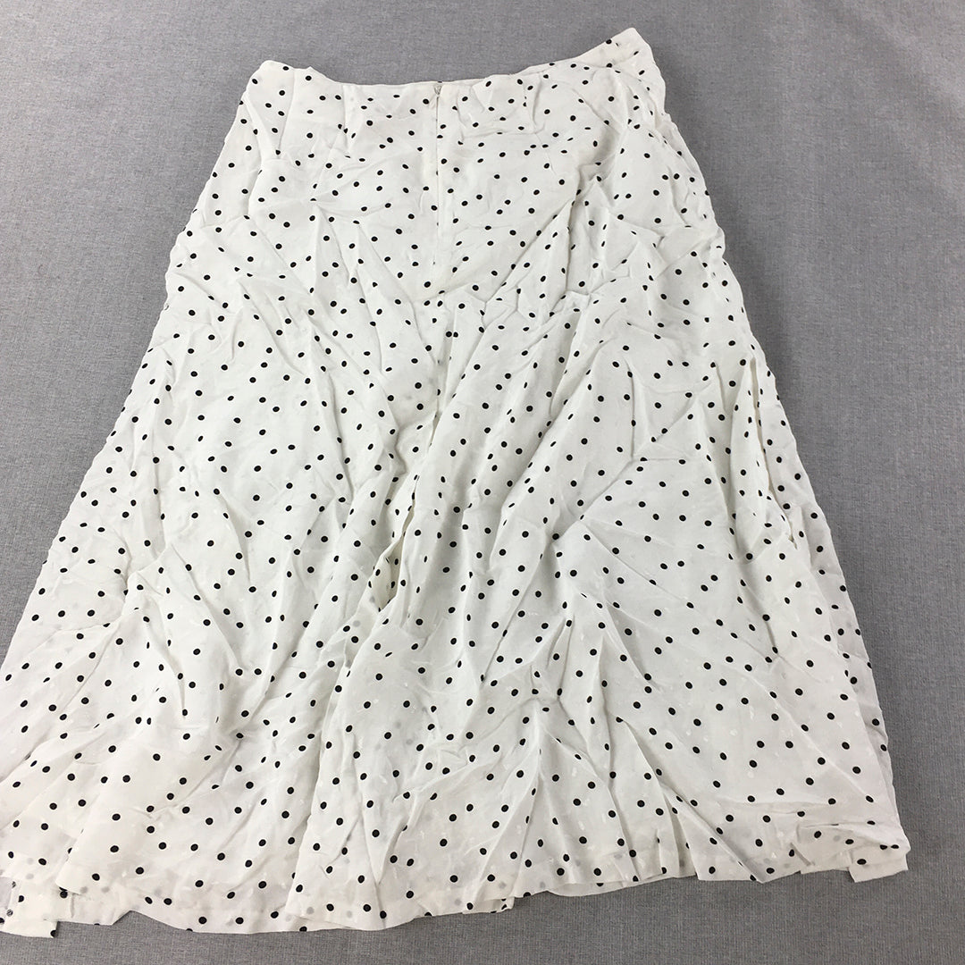 H&M Womens Maxi Skirt Size 10 White Polka Dot A-Line Slit