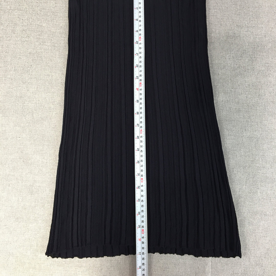 Zara Womens Knit Maxi Skirt Size S Navy Blue Straight Stretch Pleated