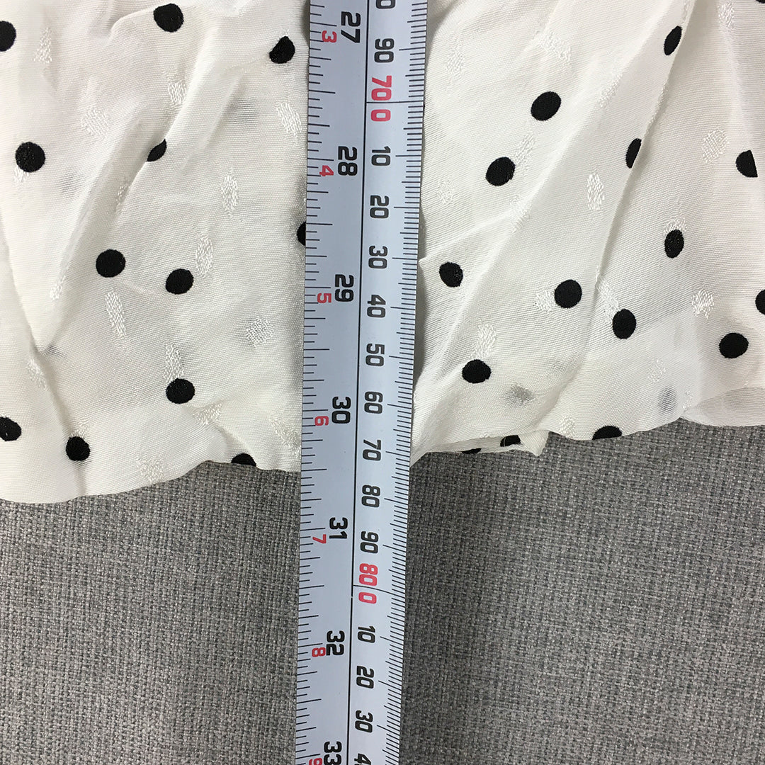 H&M Womens Maxi Skirt Size 10 White Polka Dot A-Line Slit