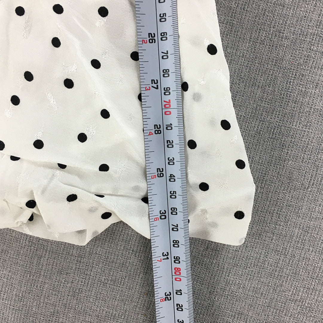 H&M Womens Maxi Skirt Size 10 White Polka Dot A-Line Slit