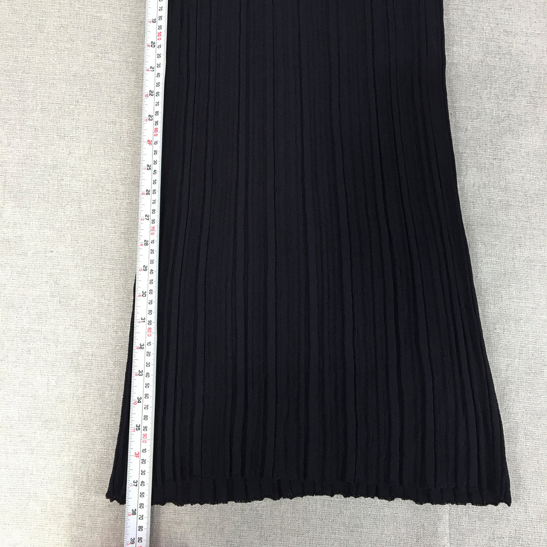 Zara Womens Knit Maxi Skirt Size S Navy Blue Straight Stretch Pleated