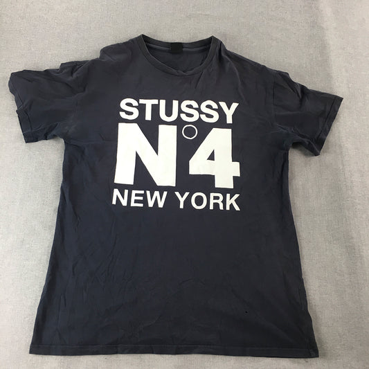 Stussy Mens T-Shirt Size S Navy Blue Big Logo New York Short Sleeve Tee