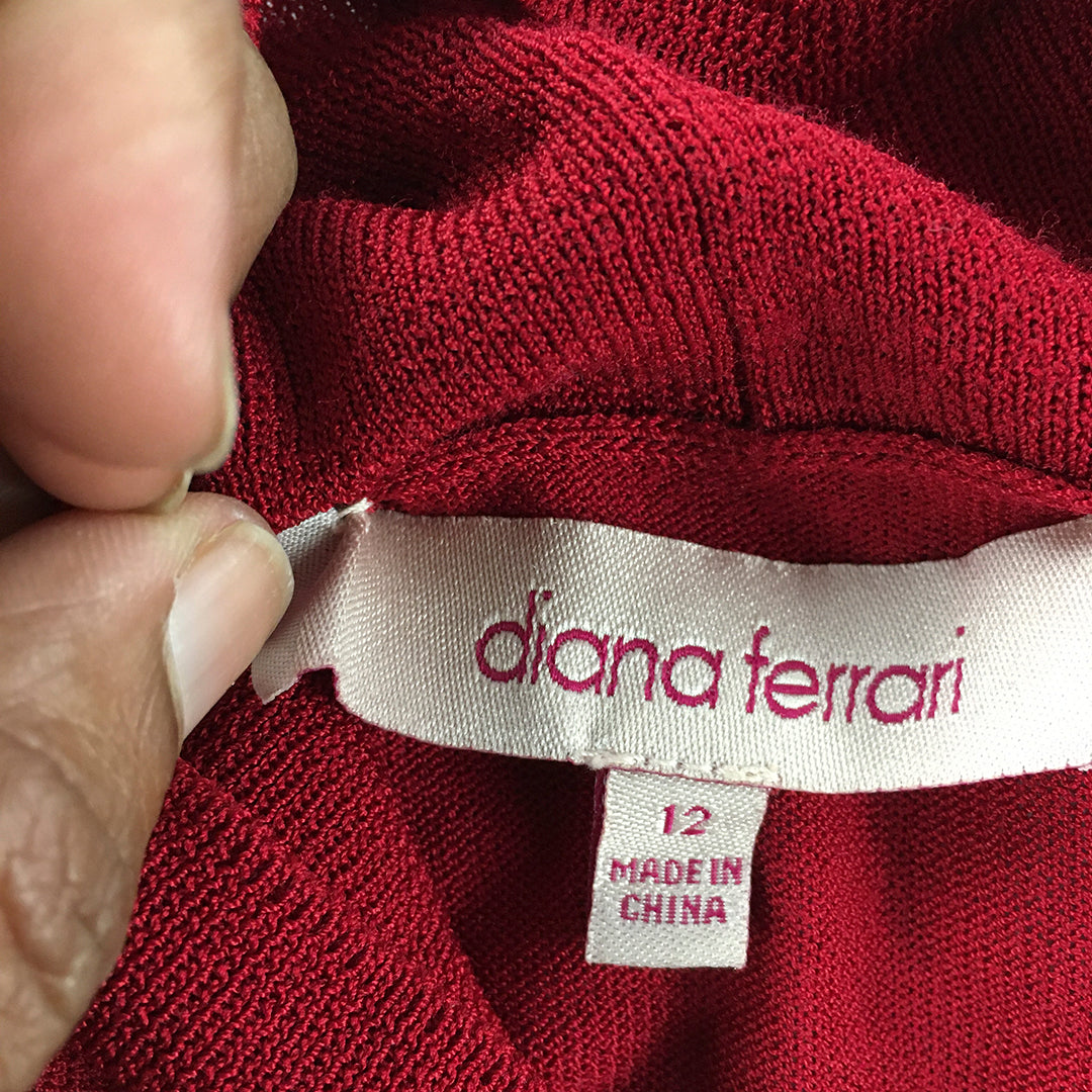 Diana Ferrari Womens Cardigan Sweater Size 12 Red Shawl Neck Knit