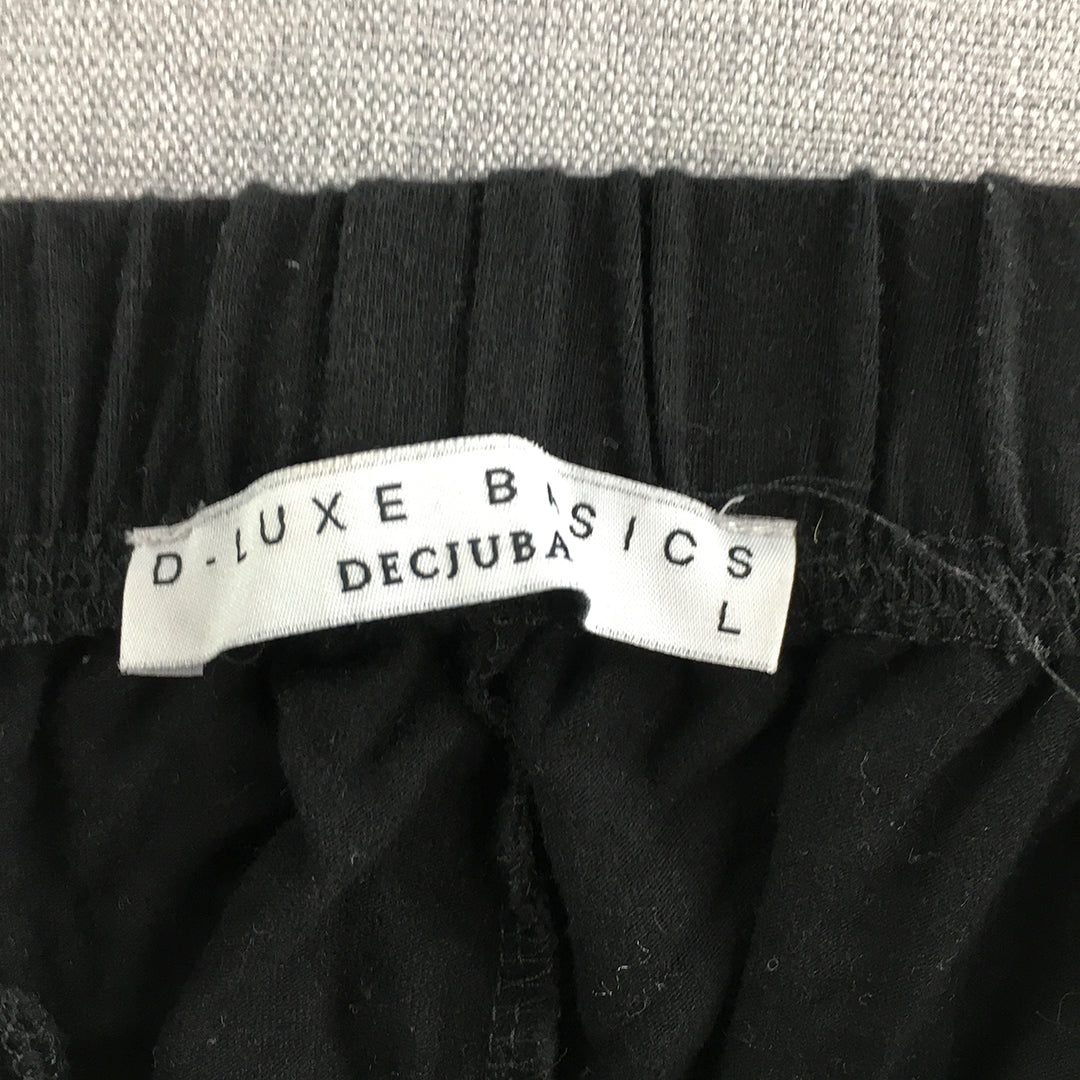 Decjuba D-Luxe Womens Jogger Pants Size L Black Drop Crotch Logo