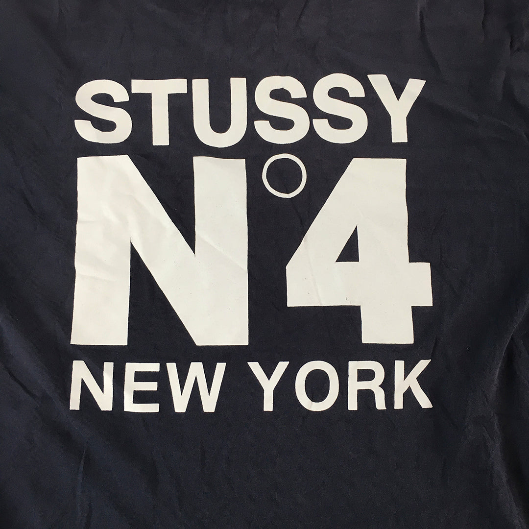 Stussy Mens T-Shirt Size S Navy Blue Big Logo New York Short Sleeve Tee