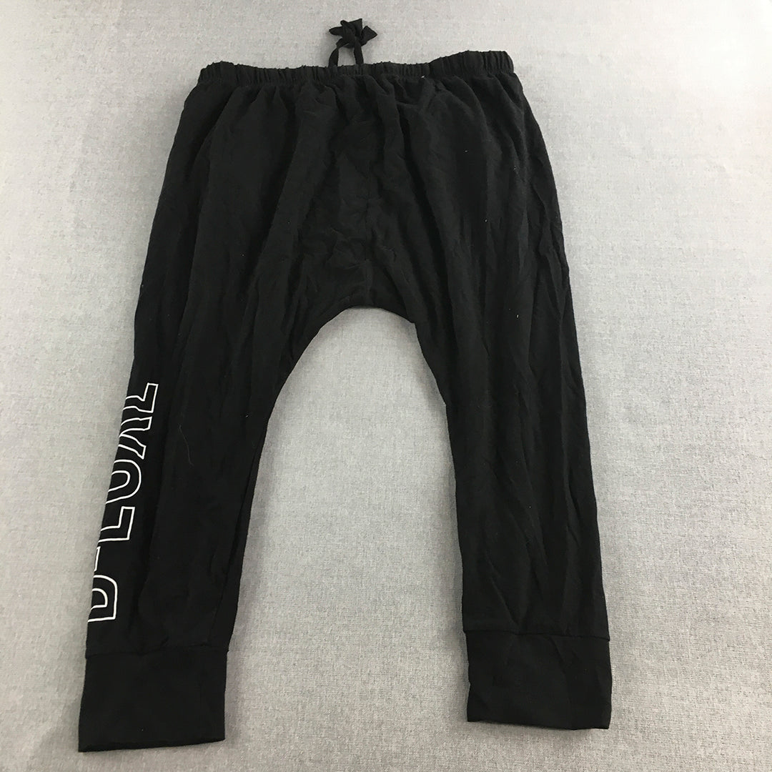 Decjuba D-Luxe Womens Jogger Pants Size L Black Drop Crotch Logo