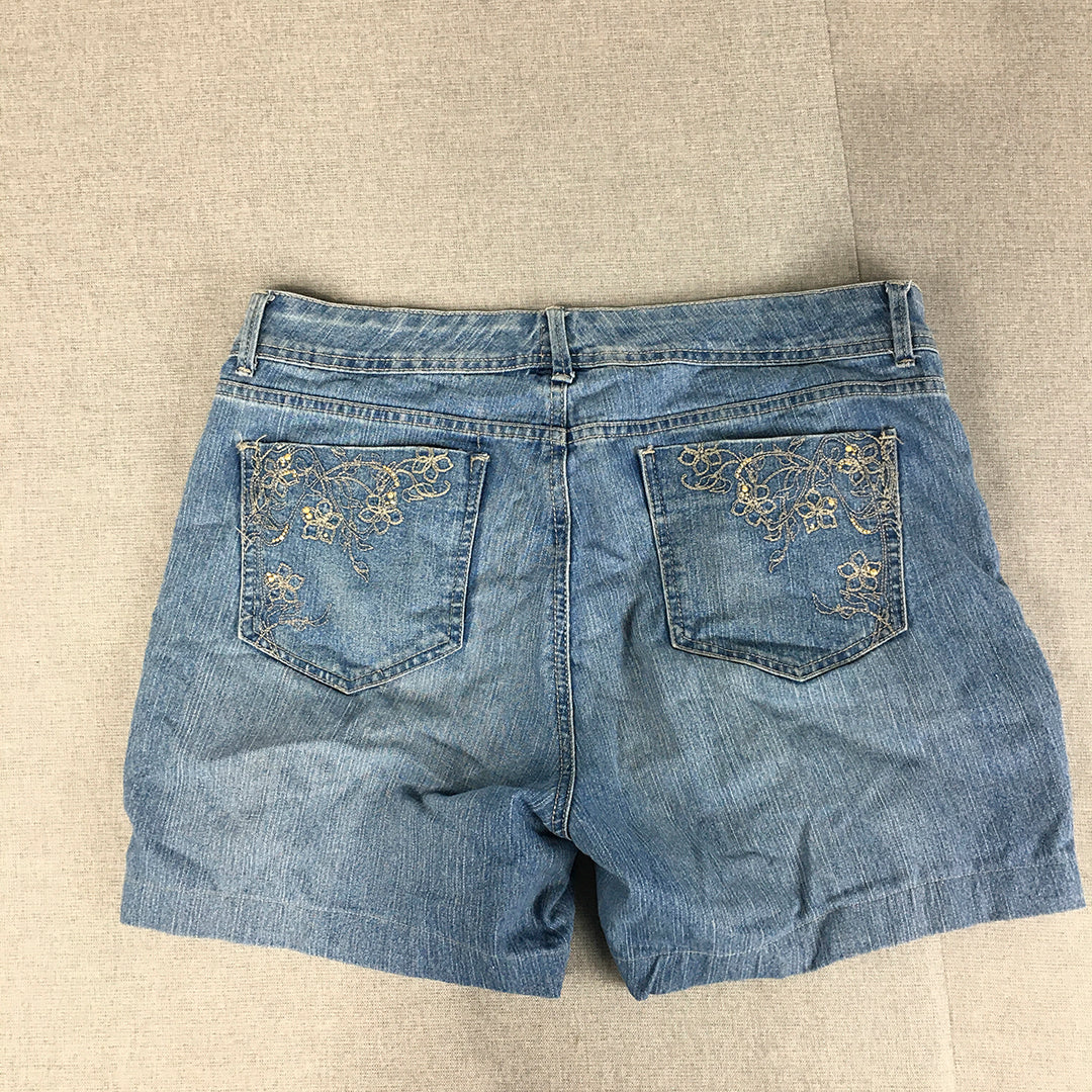 Gloria Vanderbilt Womens Denim Shorts Size 10 Blue Floral Lace Jorts