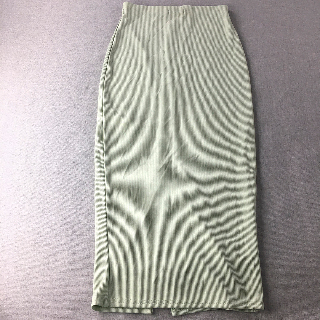 Boohoo Womens Maxi Skirt Size 8 Green Stretch Fabric Straight