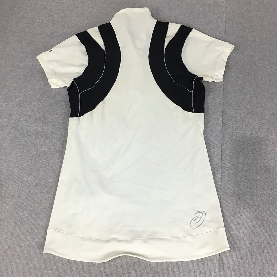 Asics Womens Cycling Jersey Size M White Black Short Sleeve Bike Top