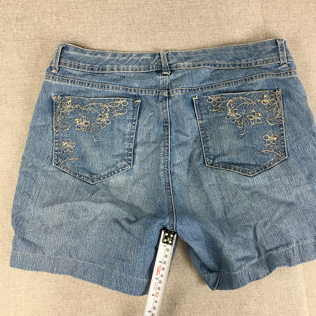 Gloria Vanderbilt Womens Denim Shorts Size 10 Blue Floral Lace Jorts