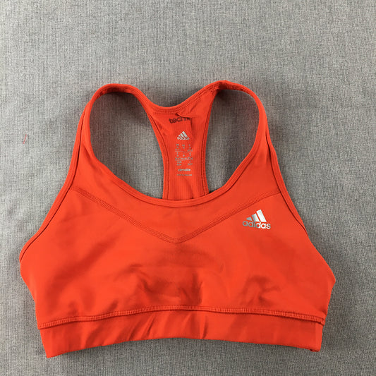 Adidas Womens Sports Bra Size M Orange Logo Sleeveless Activewear Top