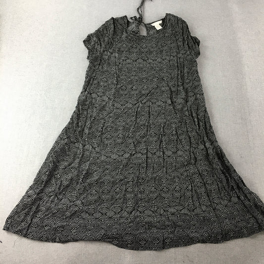 H&M Womens A-Line Dress Size 6 Black Dot Mini Short Sleeve