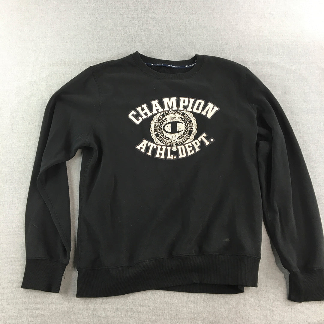 Champion Mens Sweater Size S Black Big Logo Crew Neck Jumper