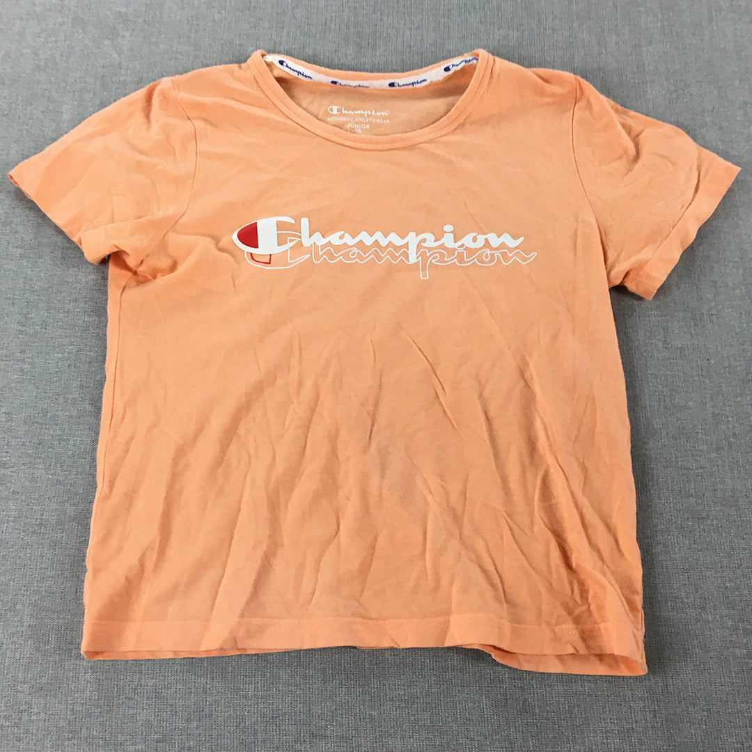 Champion Kids Girls T-Shirt Size 10 Orange Logo Short Sleeve Top