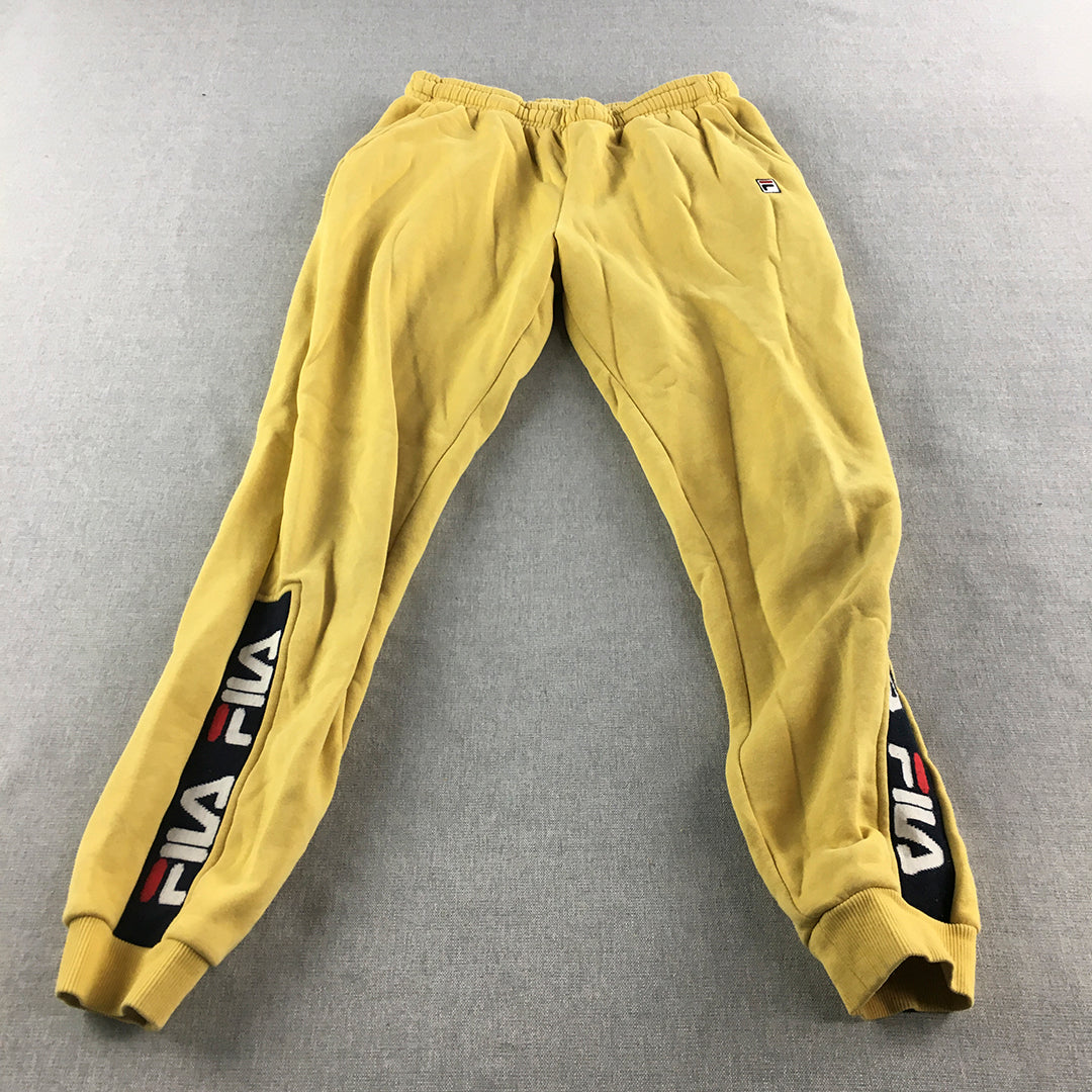 FILA Kids Boys Tracksuit Pants Size 12 Yellow Logo Pockets Drawstring Jogger