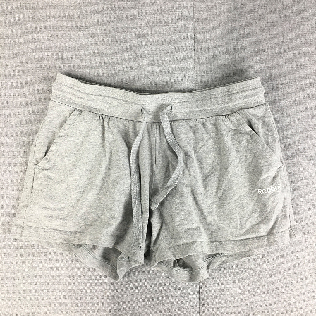 Reebok Womens Shorts Size S Grey Logo Pockets Drawstring Elastic Waist