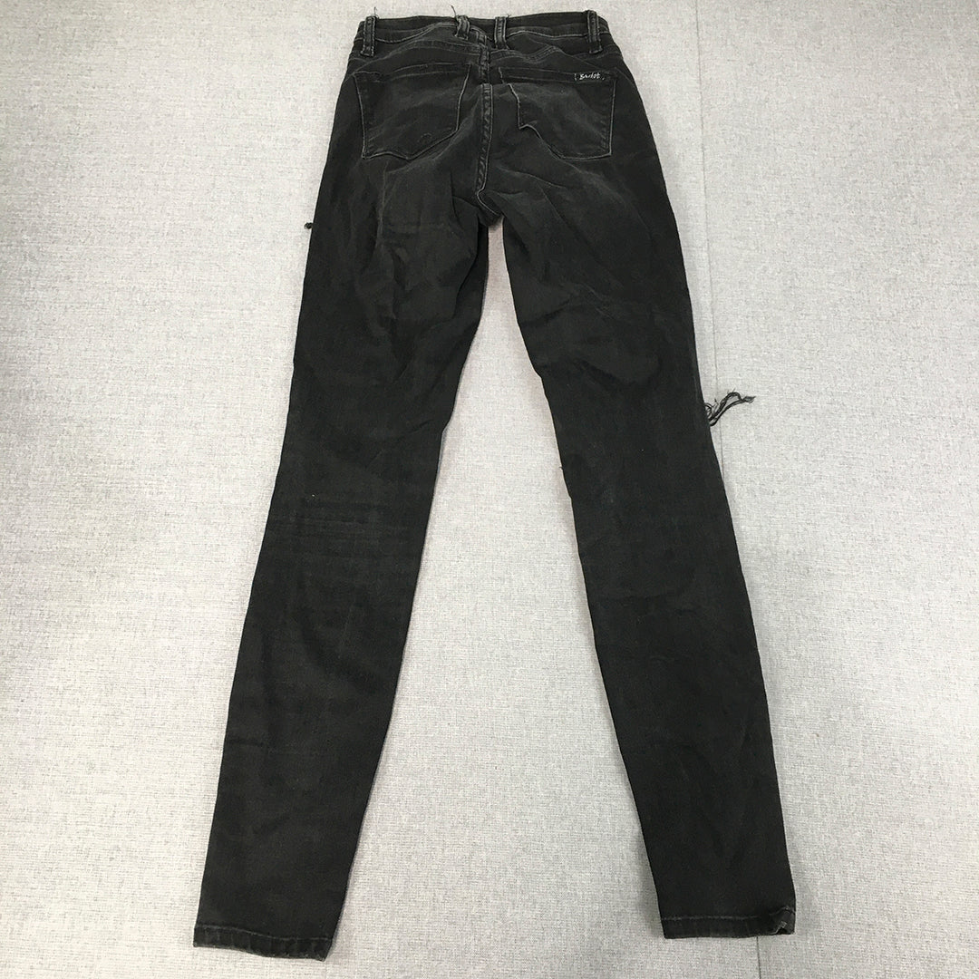 Bardot Womens Skinny Jeans Size 25 Black Distressed Stretch Denim Ripped