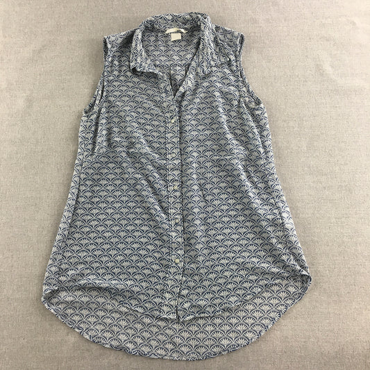 H&M Womens Shirt Size 4 Blue Floral Sleeveless Button-Up Collared Top