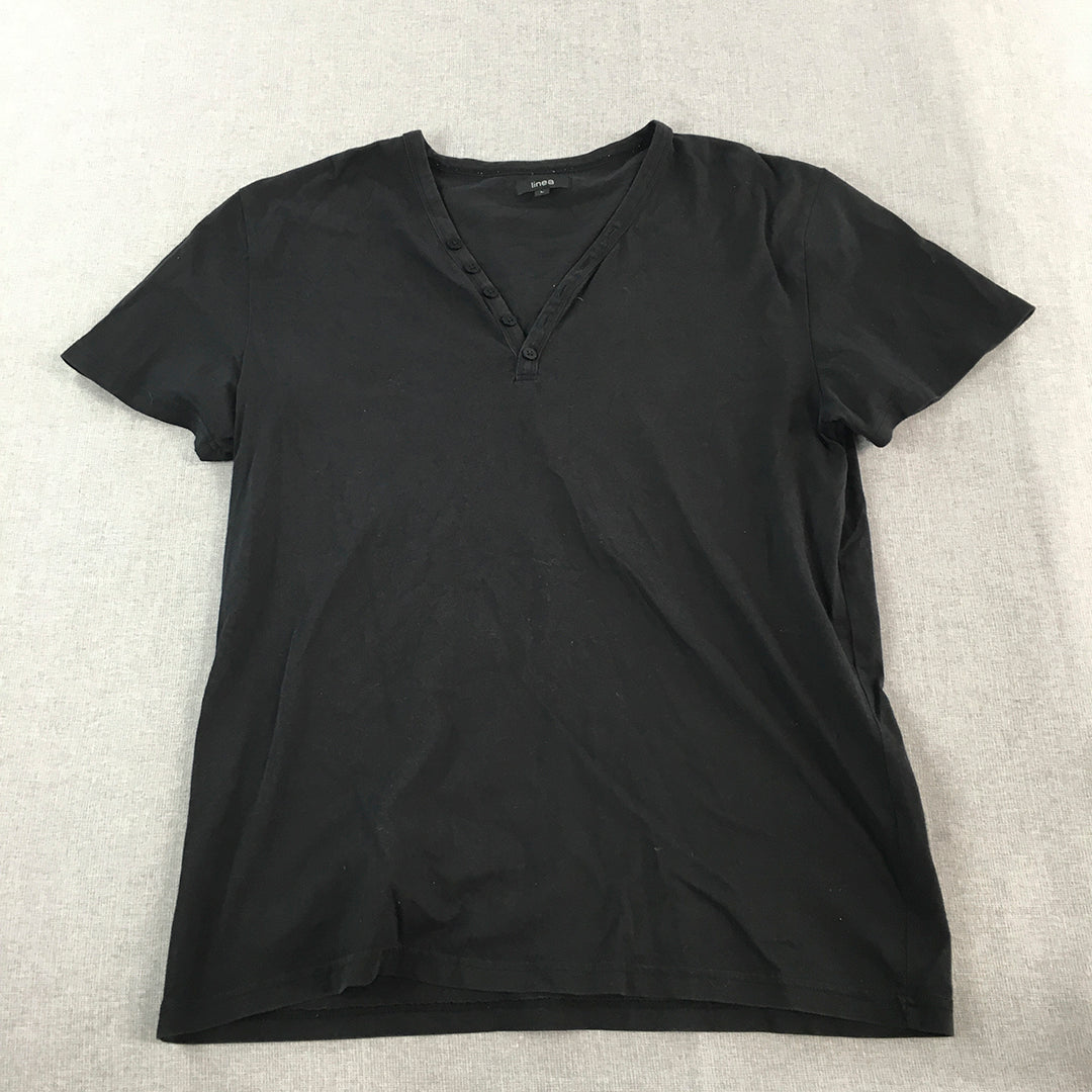 Linea Womens Shirt Size L Black Button Collar Short Sleeve V-Neck Top