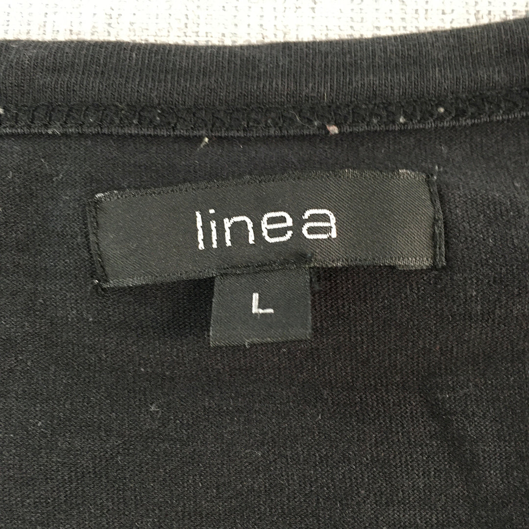 Linea Womens Shirt Size L Black Button Collar Short Sleeve V-Neck Top