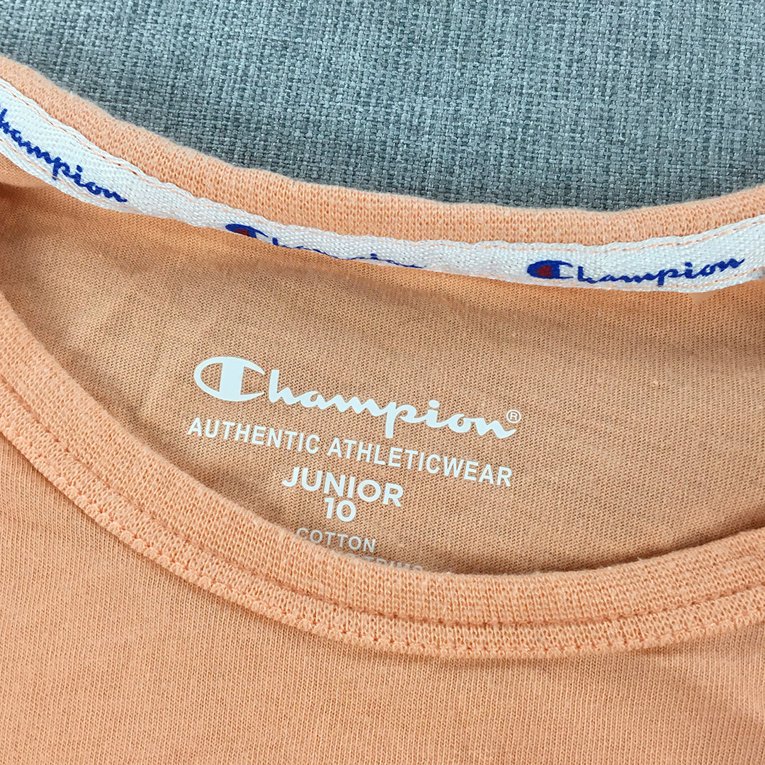 Champion Kids Girls T-Shirt Size 10 Orange Logo Short Sleeve Top